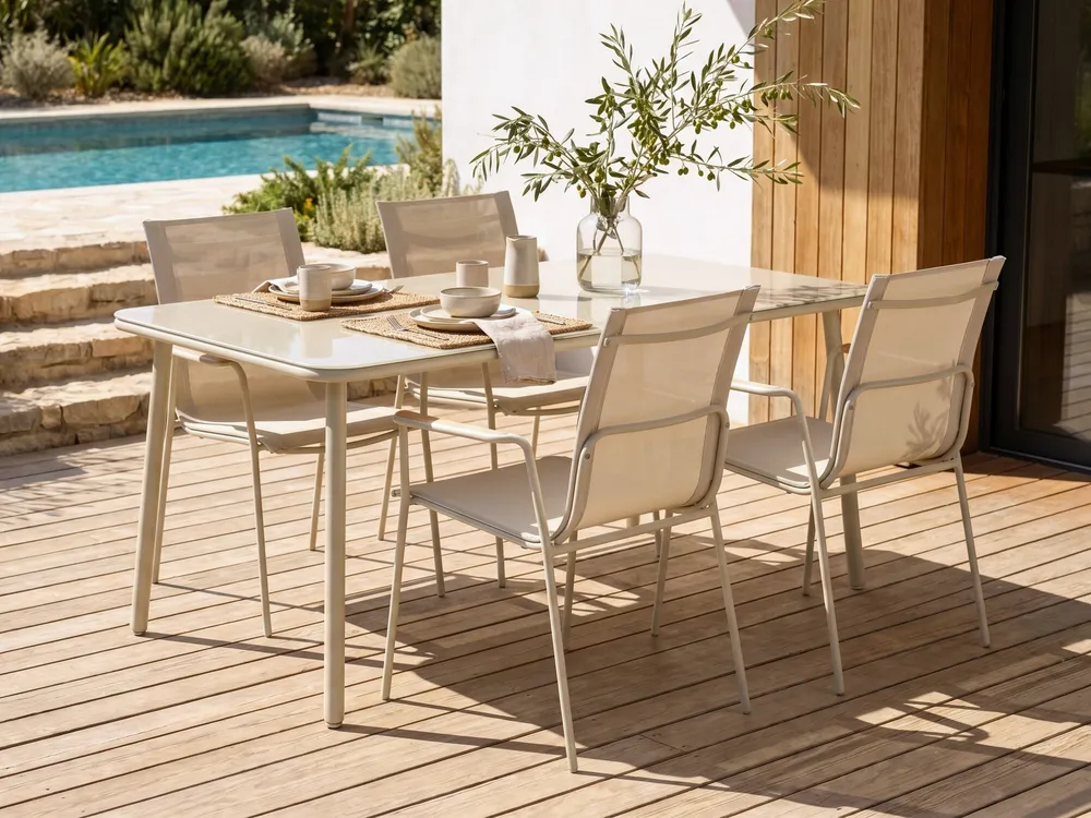 Set of 4 Garden Chairs CARAVINO Metal Light Beige_1082417