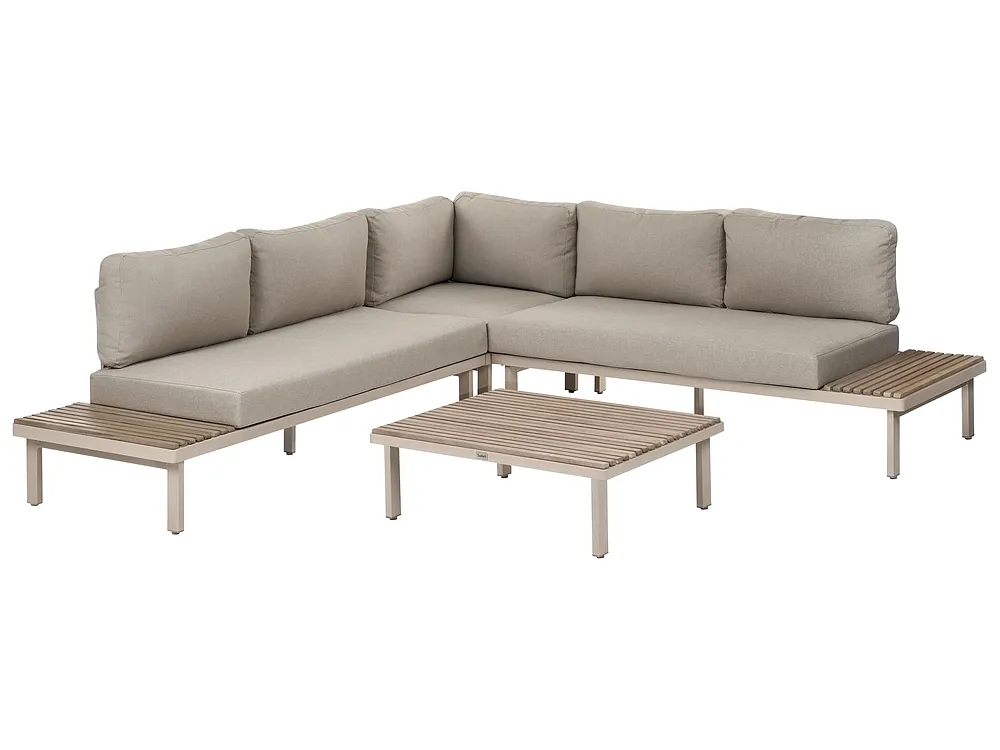 Trädgårdshörnsoffa med bord 5-sits FIVIZZANO Akaciaträ Beige_1159260