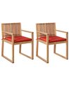 Set of 2 Garden Chairs with Cushions SASSARI PREMIUM Certified Acacia Wood Red
