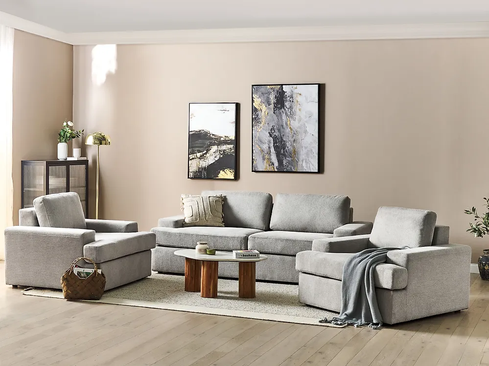 Living Room Set 5 Seater ALLA Fabric Light Grey_1182927