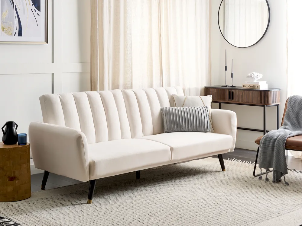 Sofa Bed 3 Seater VIMMERBY Fabric Light Beige