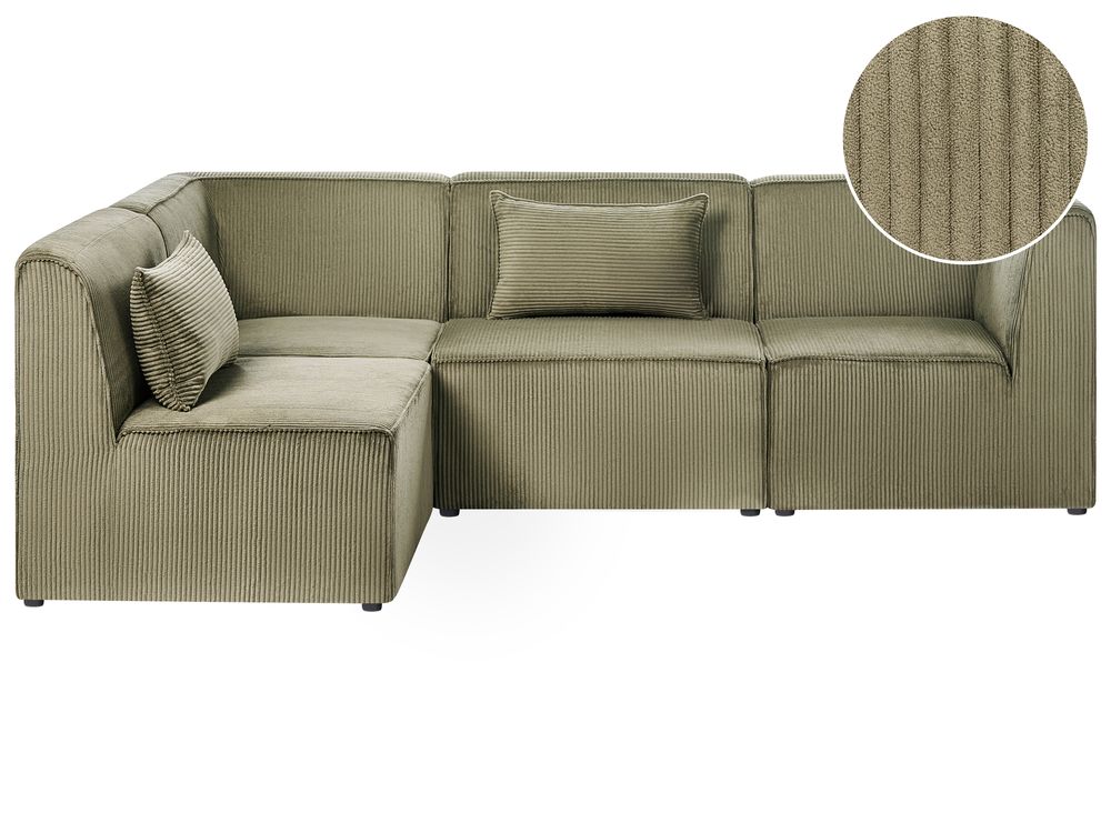 Modular Corner Sofa 4 Seater LEMVIG Corduroy Green Right Hand