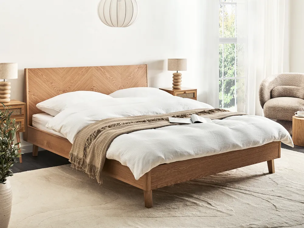 Wooden Bed Light Brown WIZERNES Various Sizes