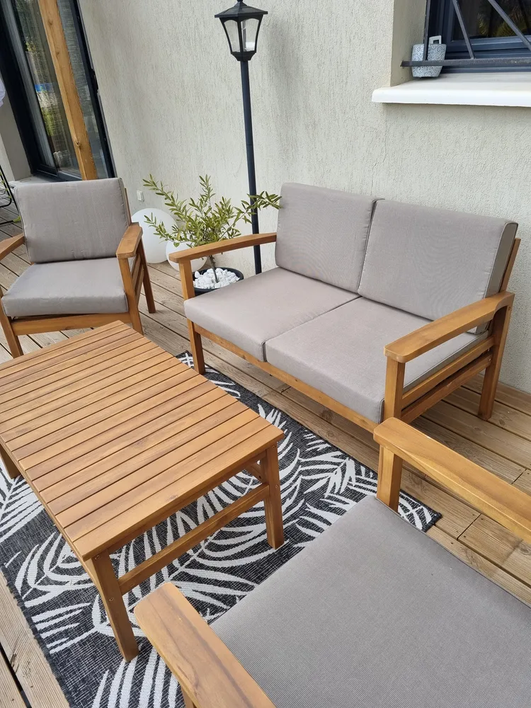 Garden Lounge Set with Table and Ottoman 4 Seater MANILA Acacia Wood Light Brown_821277
