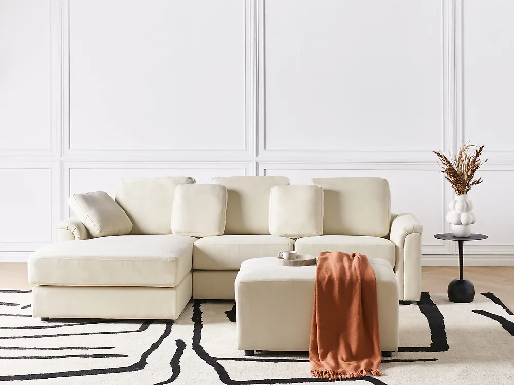 Corner Sofa KOHLO with Ottoman Fabric Light Beige Right Hand_1187302