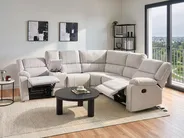 Manual Recliner Corner Sofa 5 Seater ROKKE Fabric Off-White Light Beige Left Hand_1105409