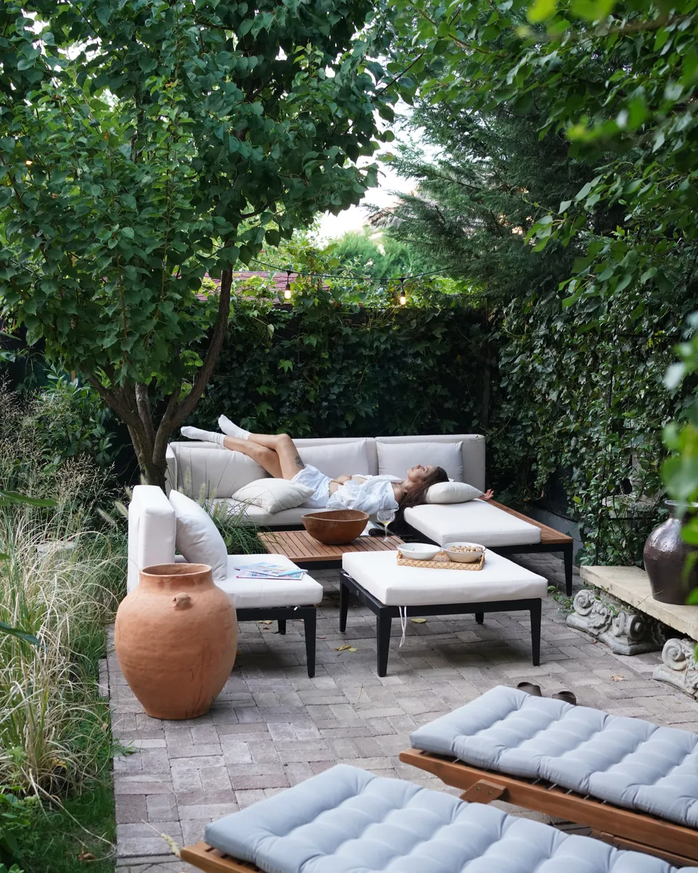Garden Lounge Set with Table and Ottoman 4 Seater BRACCIANO Certified Acacia Wood Light Beige Left Hand_1031027