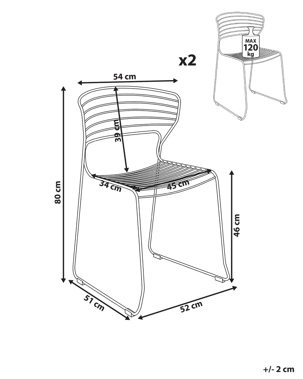 Set of 2 Garden Chairs PISTOIA Metal Black_1049372