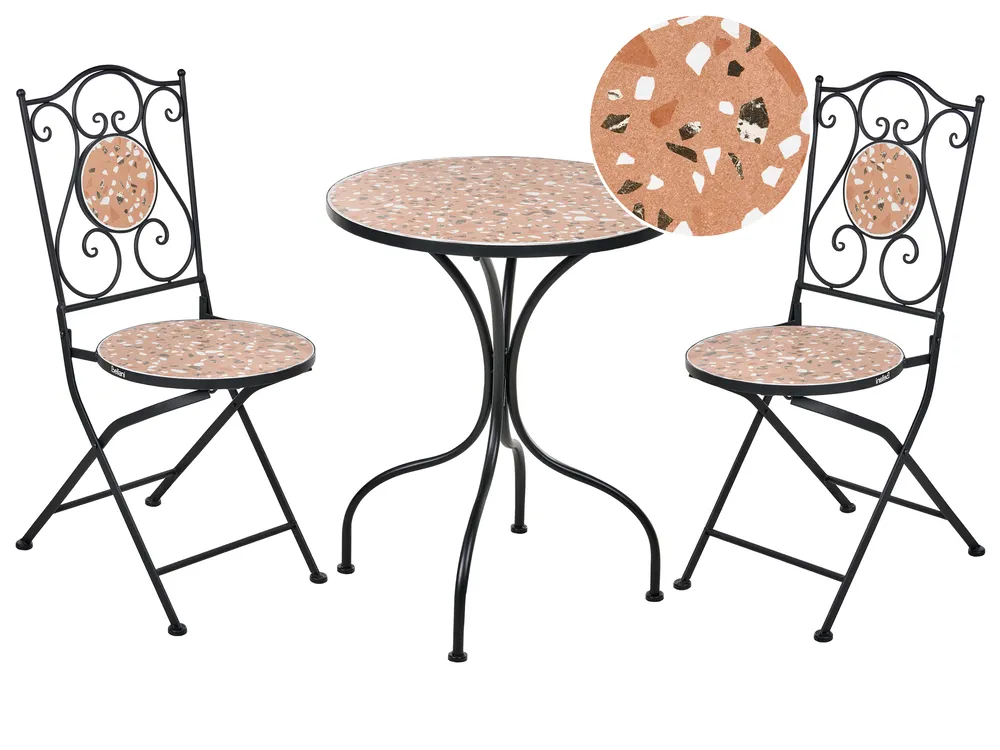 Bistro Set Folding ADRANO Metal Terrazzo Effect Black