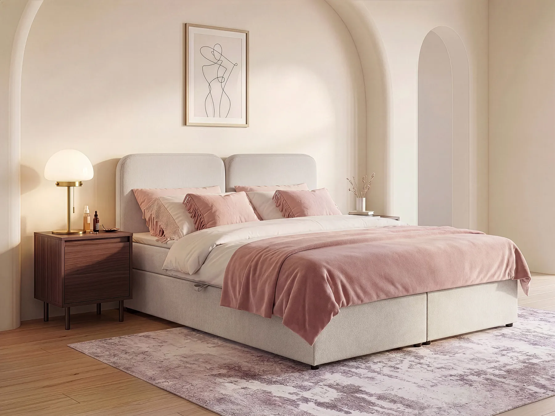 Divan Bed with Storage CHANCELLOR Fabric Light Beige 180 x 200 cm (EU Super King)_1062683