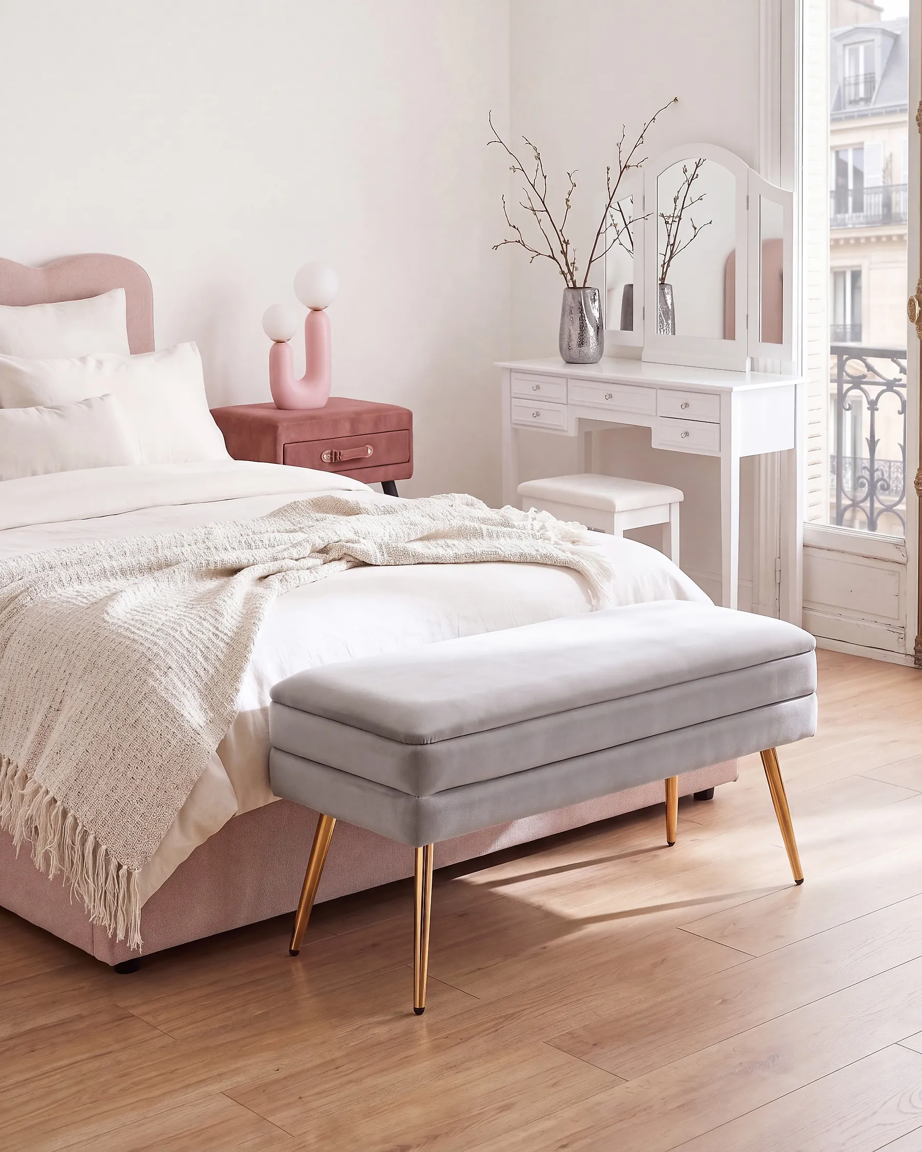 Upholstered Storage Bench DURHAM Velvet Grey_1194804