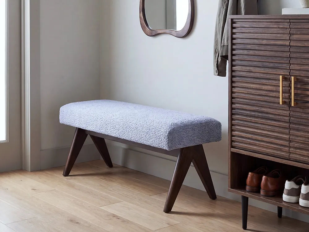 Upholstered Bench TAMRE Chenille Light Blue/ Dark Brown