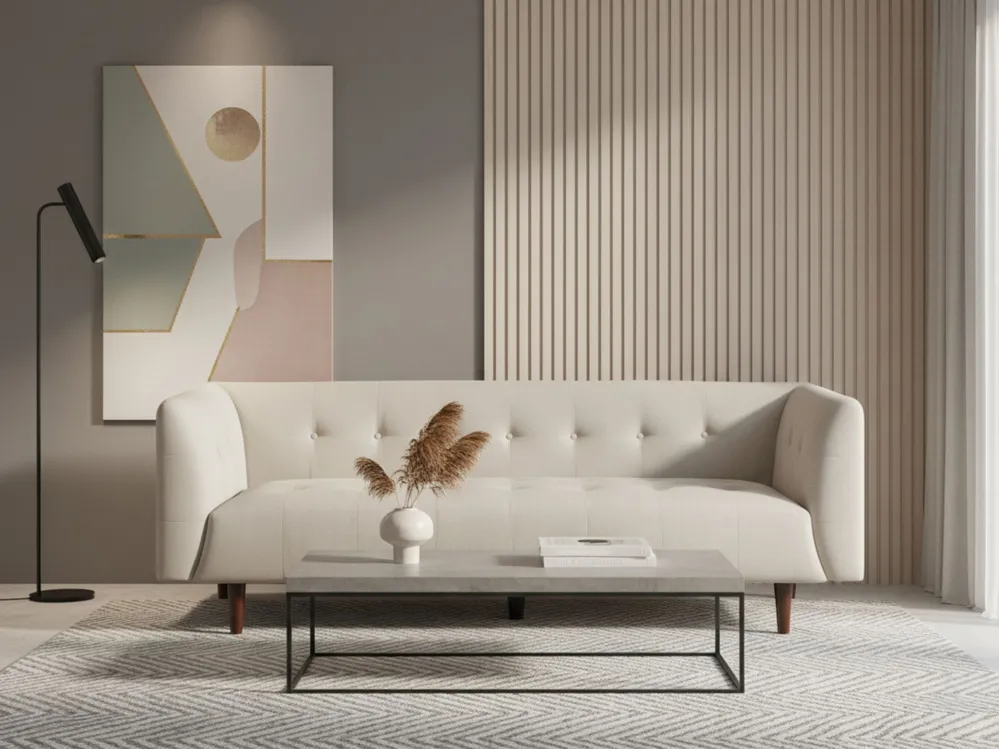 Sofa 3 Seater BYSKE Fabric Light Beige