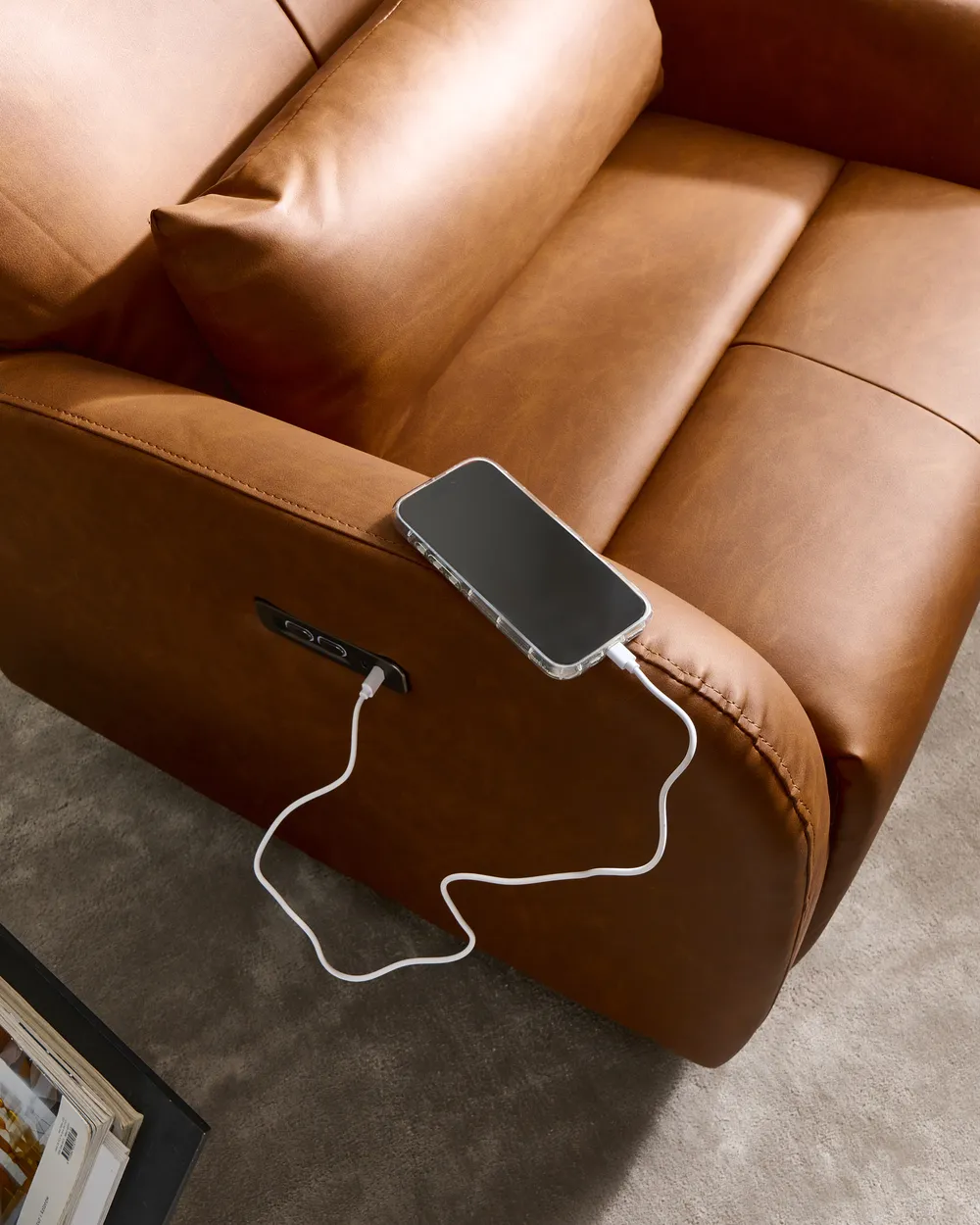 Gungande elektrisk fåtölj KRONOS Vridbar med USB-port Konstläder Brun_1078637