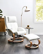 Massagestol MAJESTIC med fotpall Konstläder Vit_1149760
