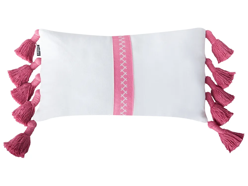Set med 2 prydnadskuddar LOVELY Bomull 30 x 50 cm Vit Rosa_911636