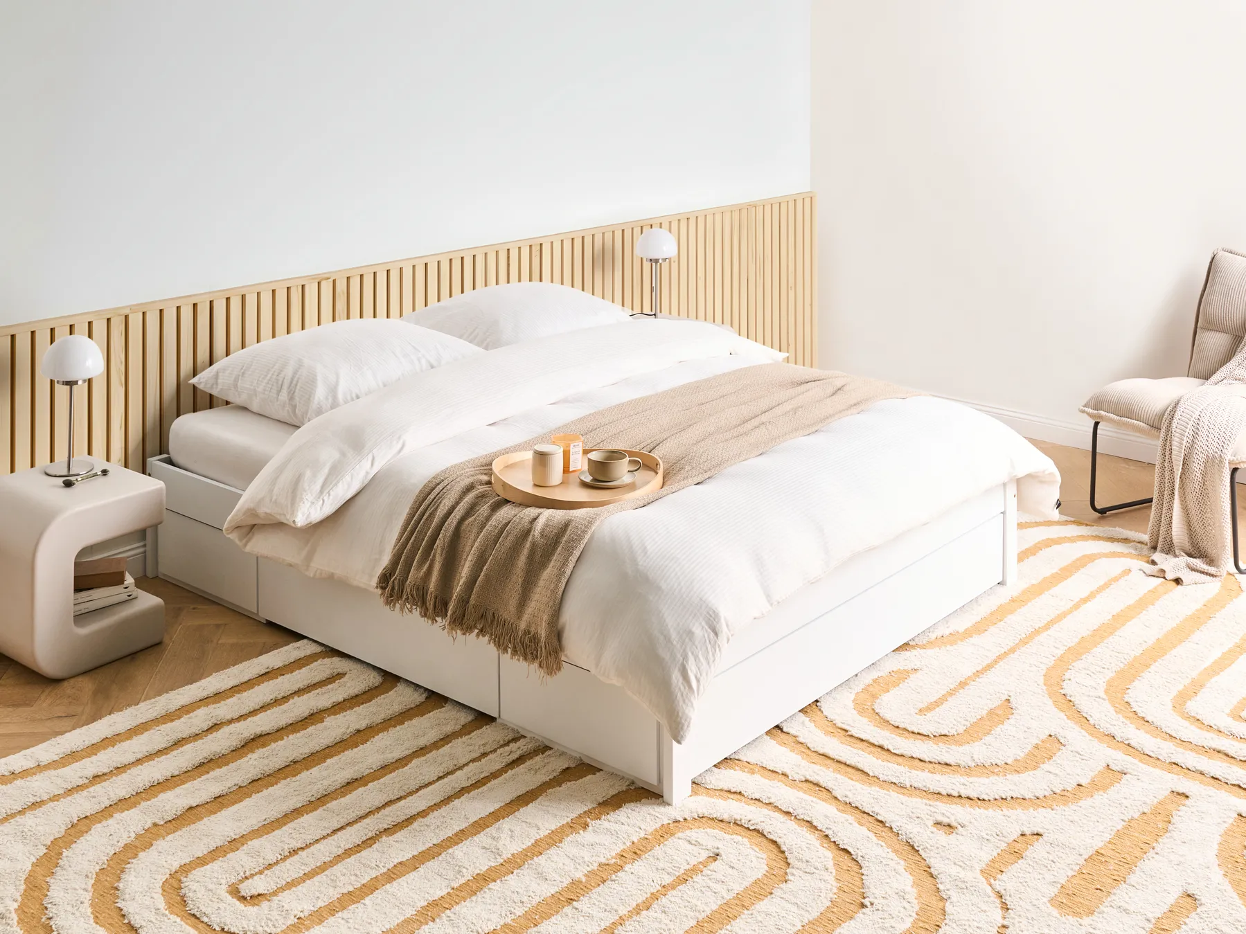 Bed with Storage Drawers without Headboard GIAT Wood White 160 x 200 cm (EU King Size)_1023308
