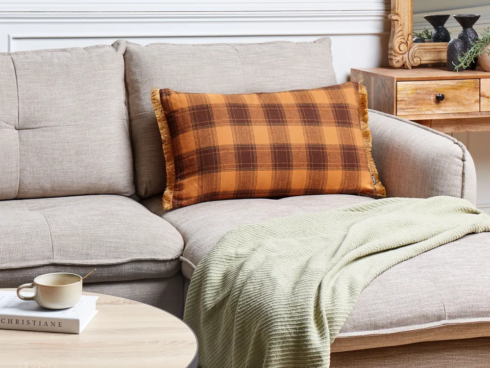 Throw Cushion BARJA 40 x 70 cm Orange Checked