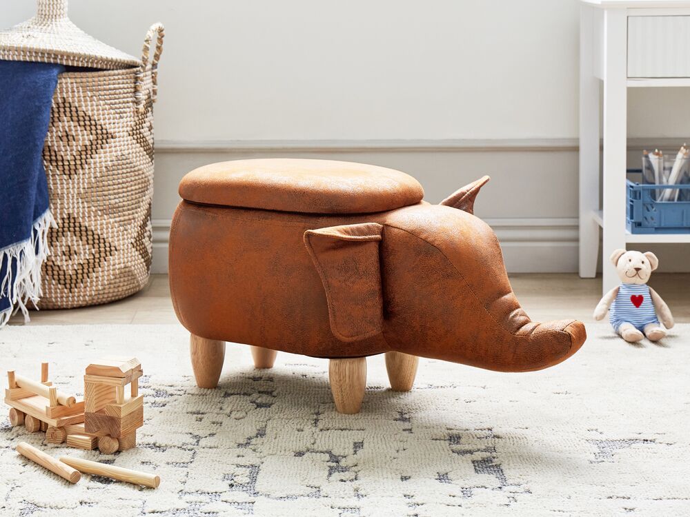 Storage Animal Stool ELEPHANT Elephant Faux Leather Dark Brown