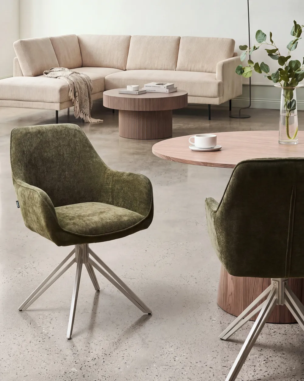 Set of 2 Dining Chairs JODAR Fabric Dark Green