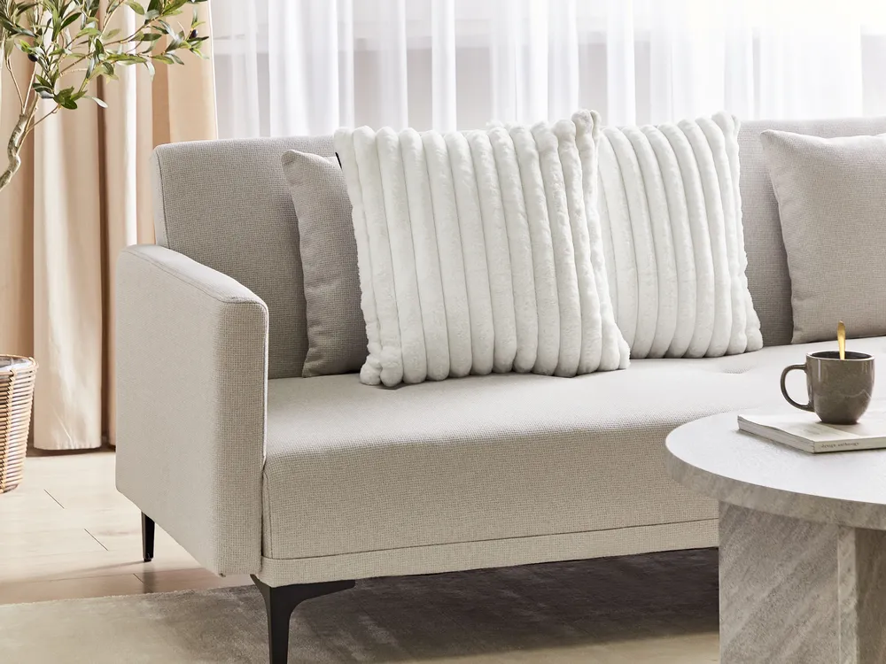 Set of 2 Decorative Cushions RAKYA 45 x 45 cm Faux Fur White Striped