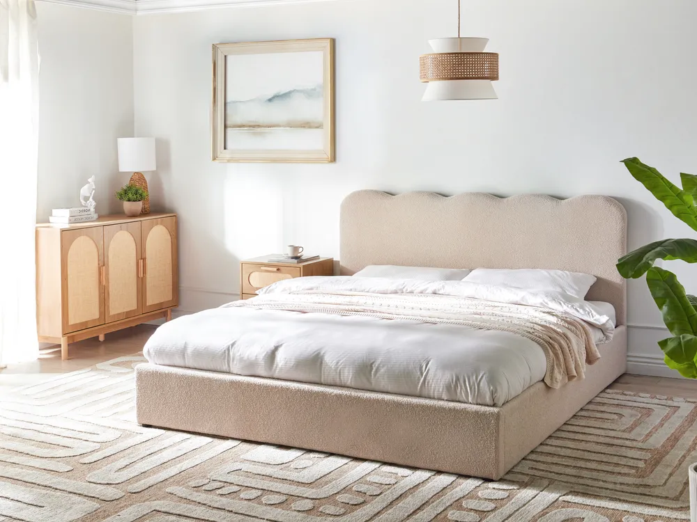 Ottoman Bed NANTERRE Boucle Beige 180 x 200 cm (EU Super King)