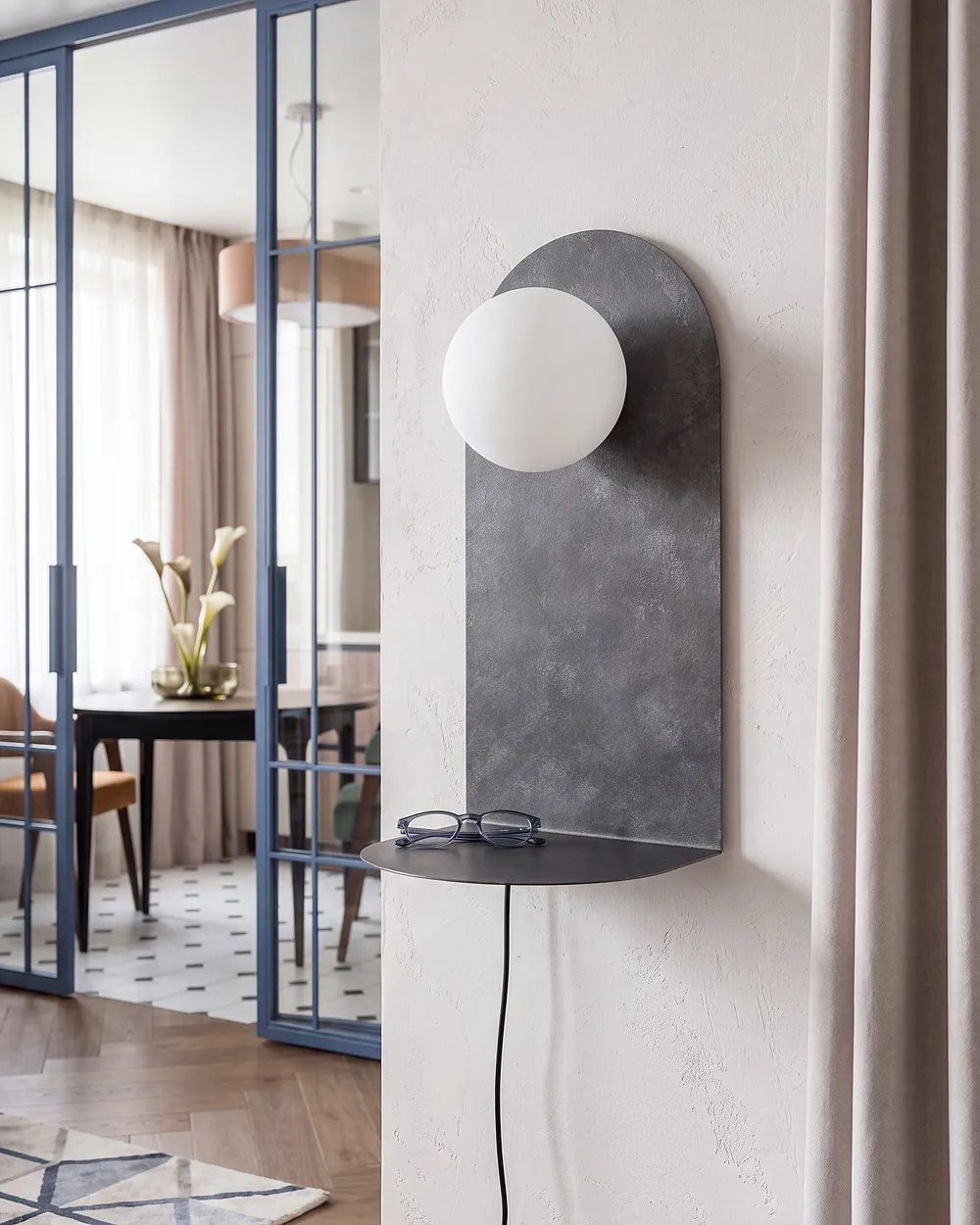 Wall Lamp MAPI with Shelf Metal Graphite Grey_1153834
