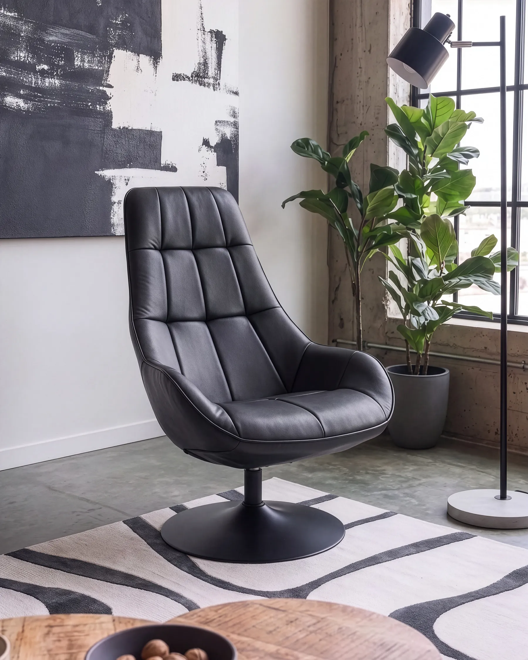 Swivel Armchair MARSTRAND Faux Leather Black_1129622
