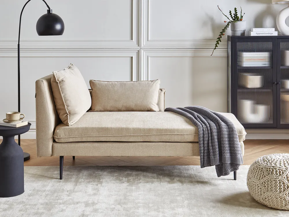 Left-Hand Chaise Longue YERRES Fabric Beige