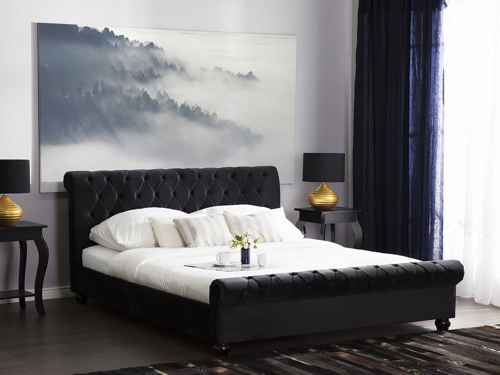 Vannseng Fløyel AVALLON 160 x 200 cm Svart