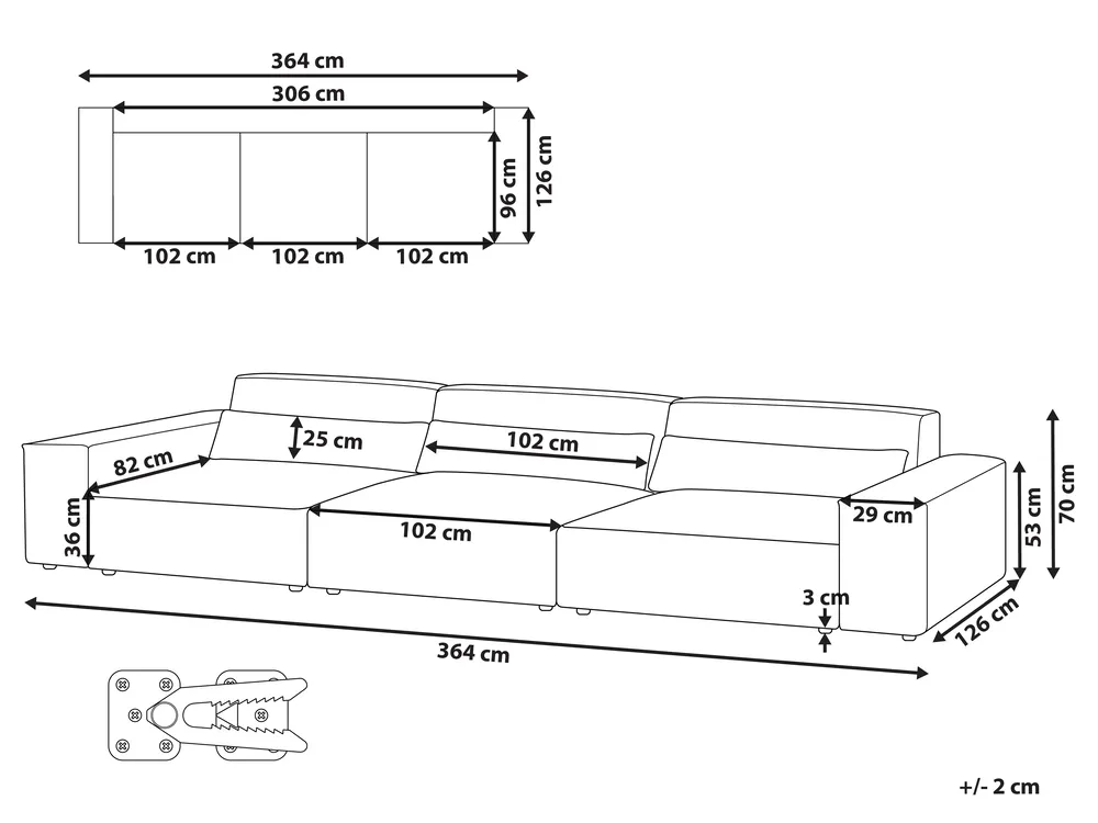 Modular Sofa 3 Seater HELLNAR Fabric Grey_911740