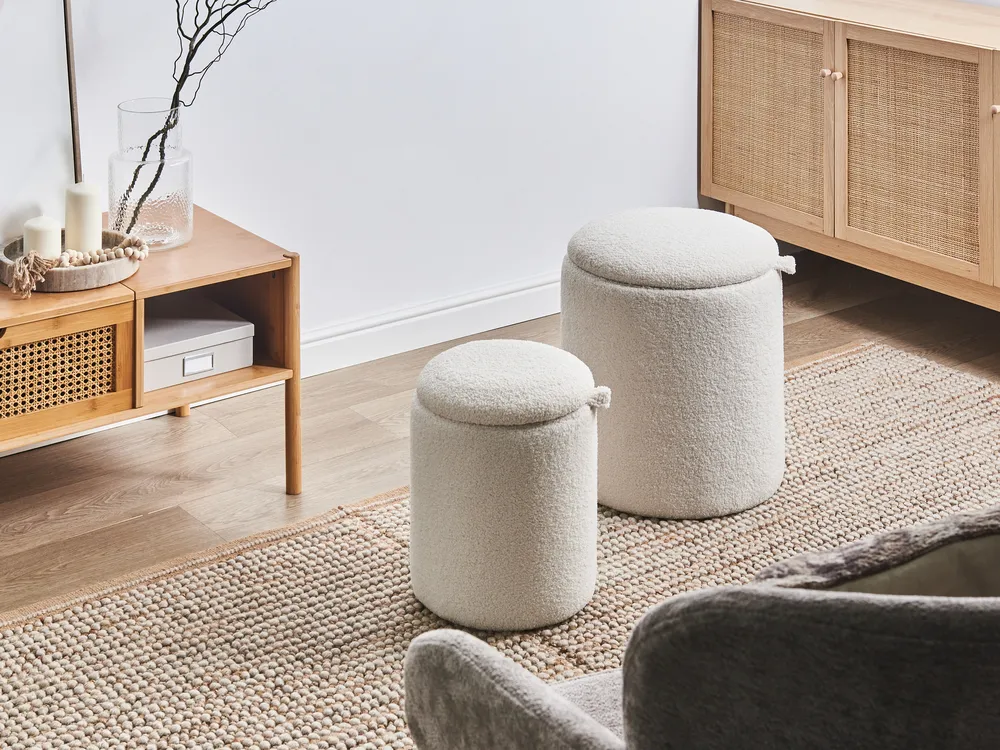 Set of 2 Storage Pouffes BEREA Boucle Off-White