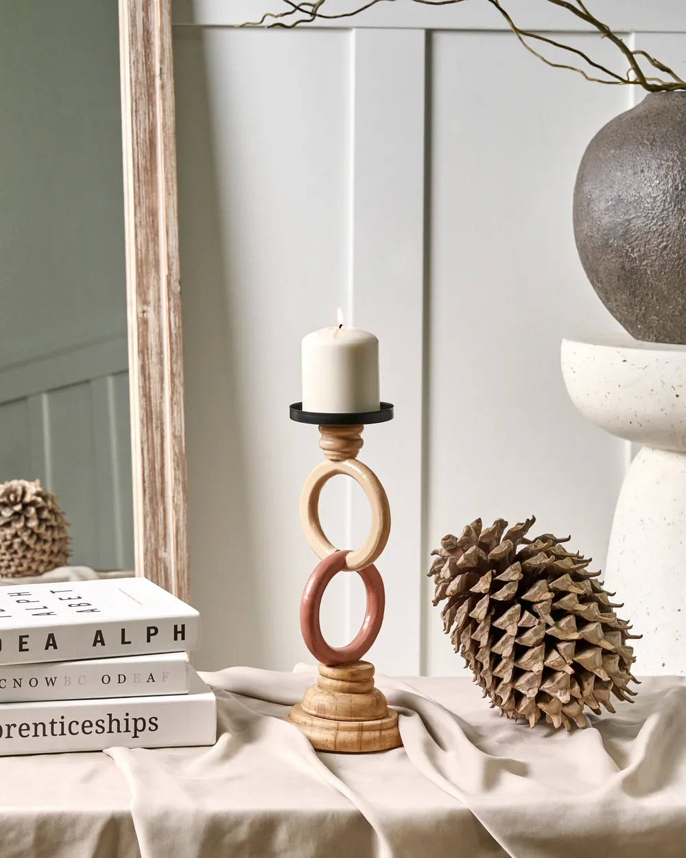 Candle Holder WATERFORD 29 cm Pine Wood Multicolour