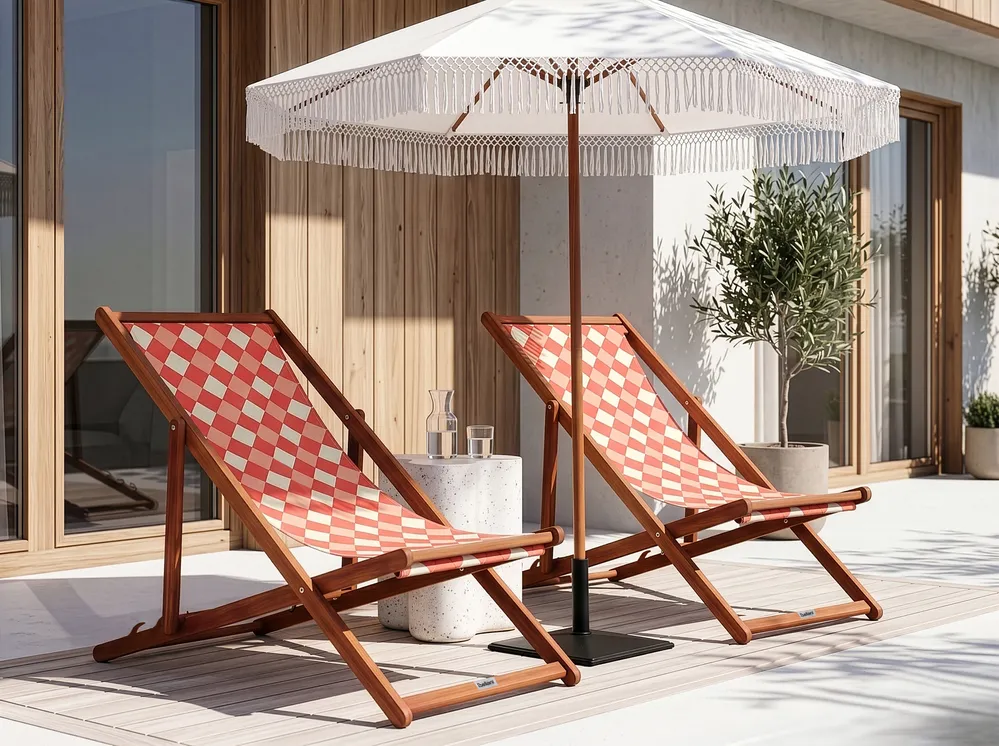 Set of 2 Sun Lounger Replacement Fabrics ANZIO/AVELLINO 113 x 44 cm Red_1073612