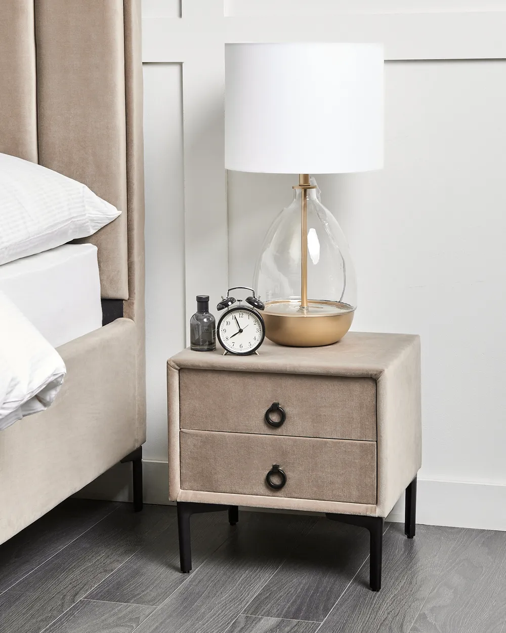 2 Drawer Bedside Table SEZANNE Velvet Taupe