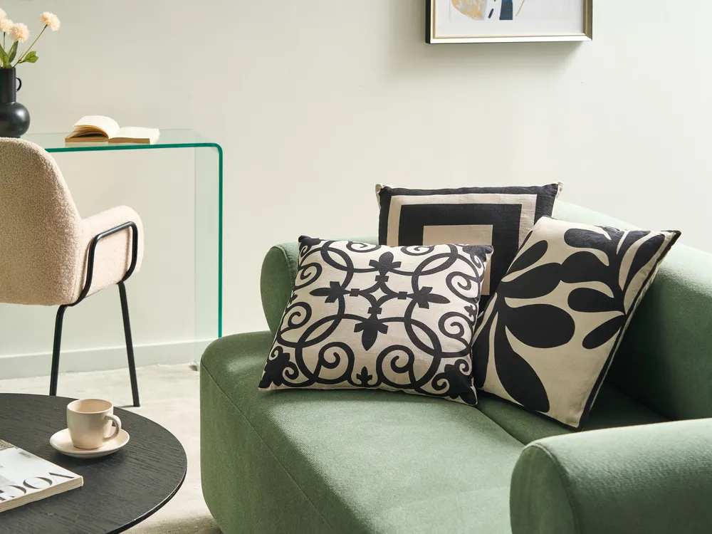 Set of 3 Decorative Cushions MERBAU 45 x 45 cm Cotton Black/ Beige Abstract Pattern