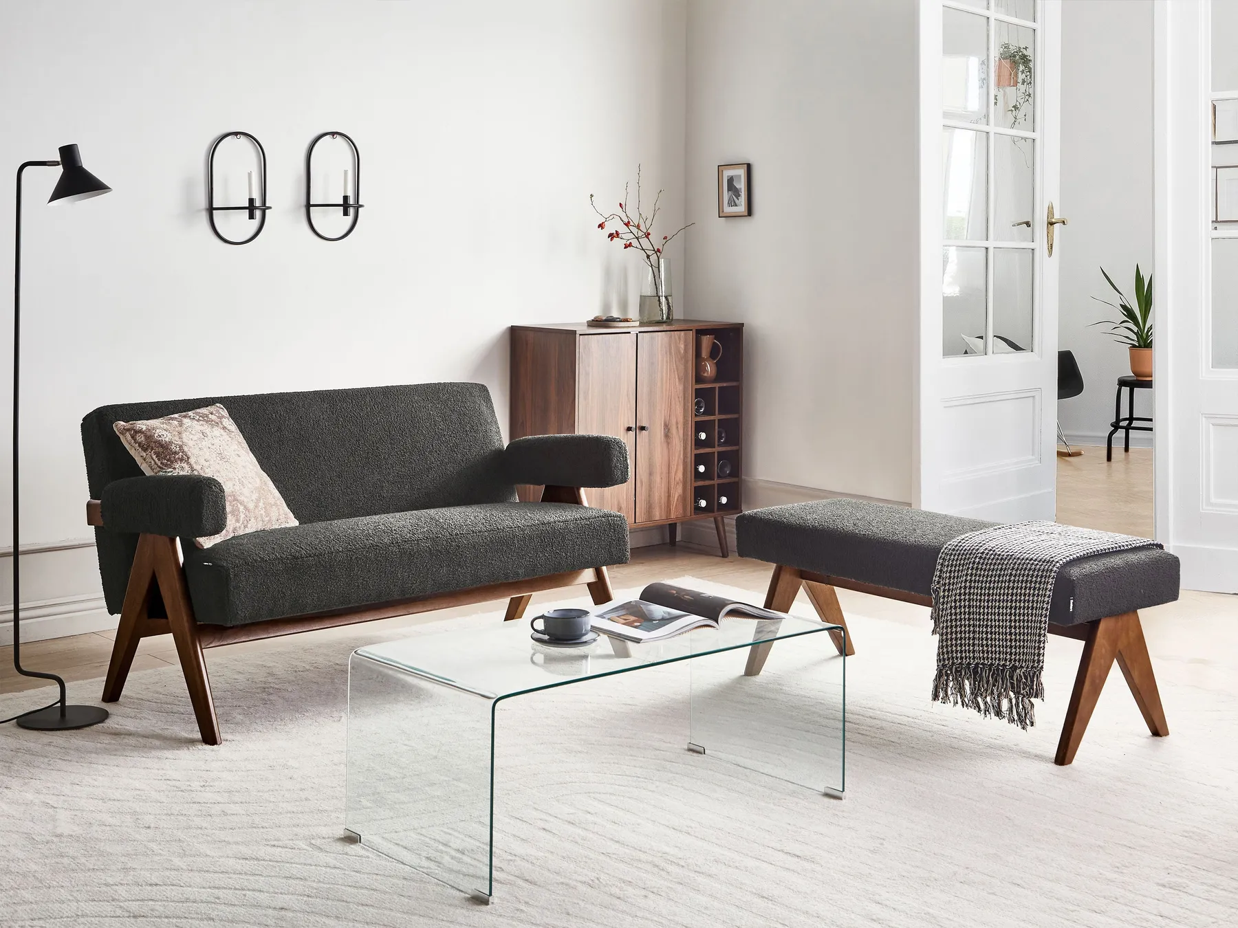 Living Room Set TAMRE Boucle Black/ Dark Brown_985407