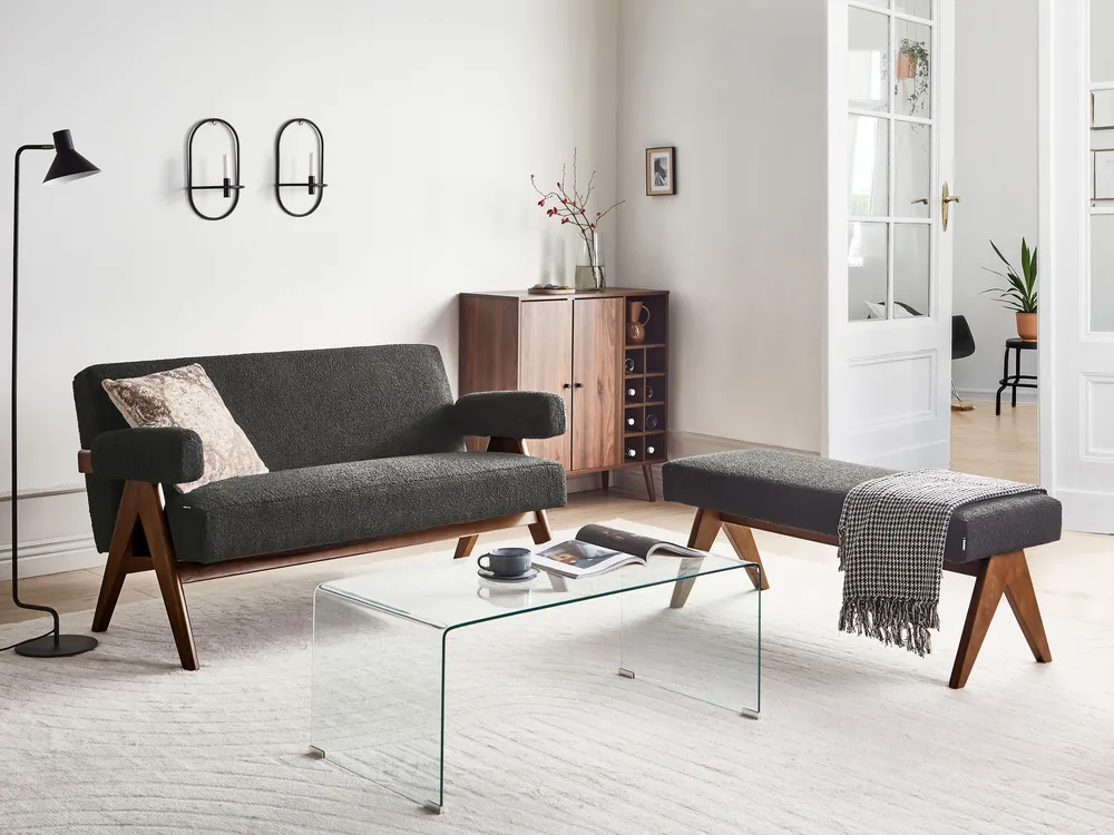 Upholstered Bench TAMRE Boucle Black/ Dark Brown_985185