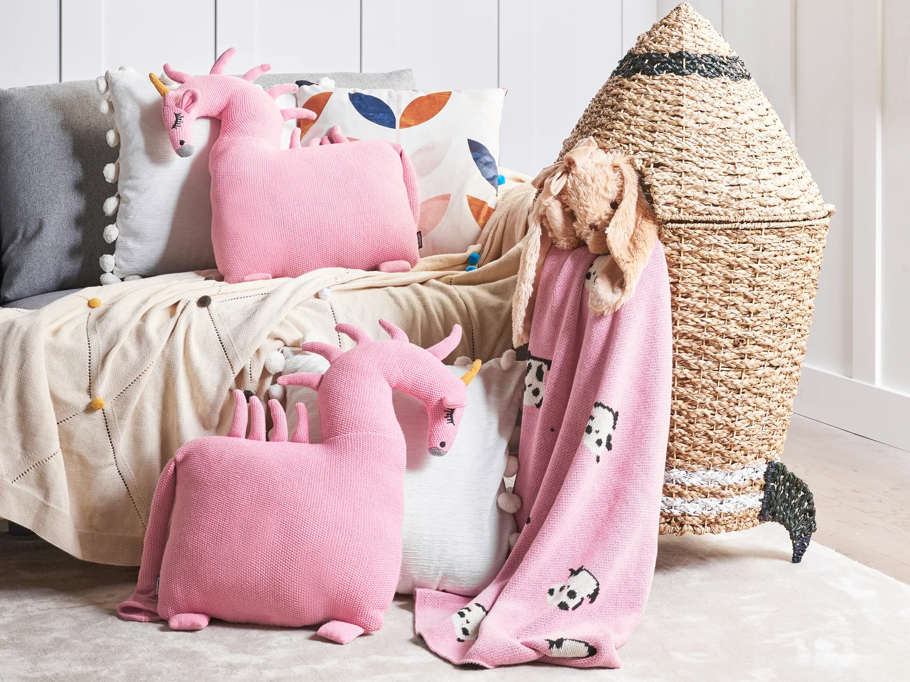 Set med 2 prydnadskuddar LAMMI Bomull 45 x 45 cm Rosa Enhörning_941665