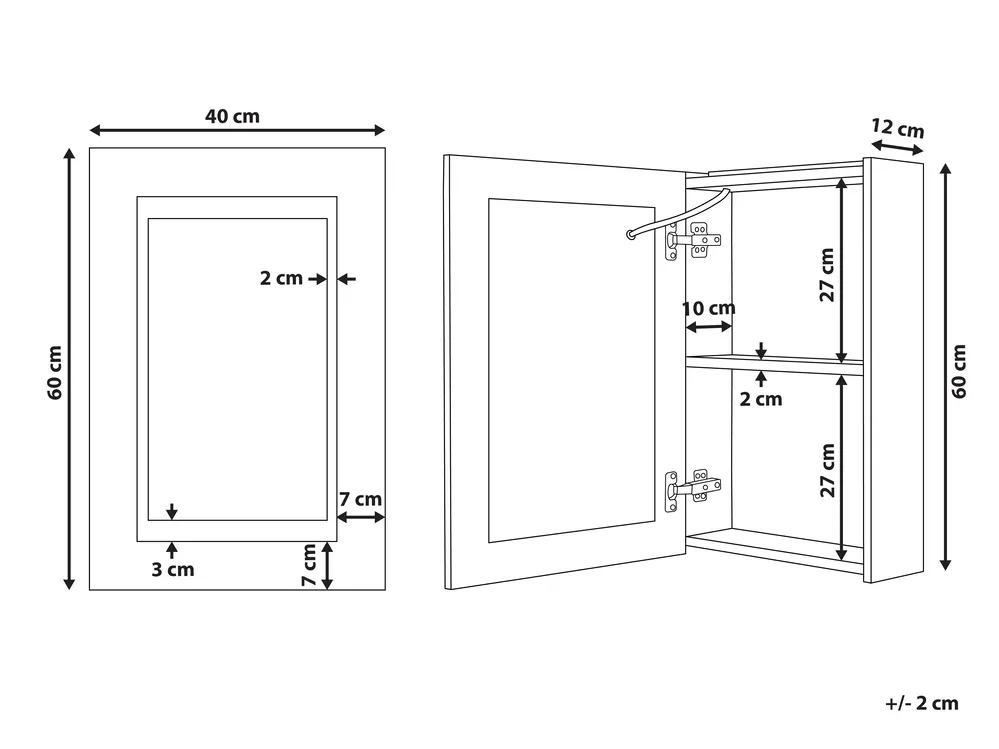 Bathroom Wall Mounted Mirror Cabinet LED MALASPINA 40 cm 60 cm Black_905852
