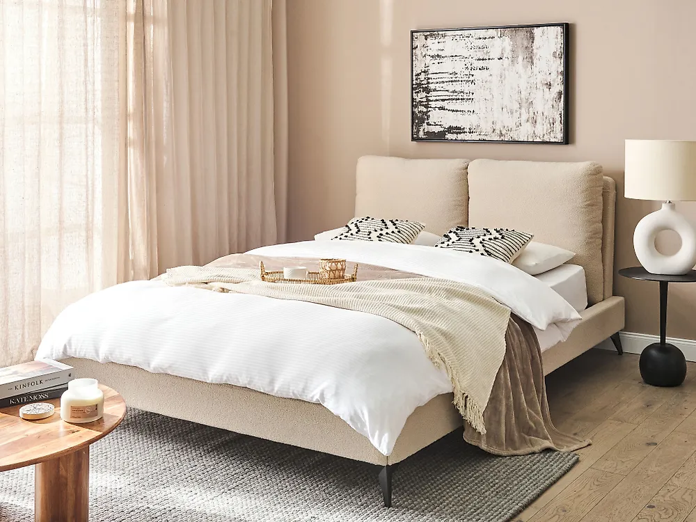 Bed Boucle MELLE 140 x 200 cm (EU Double) Beige_1184855