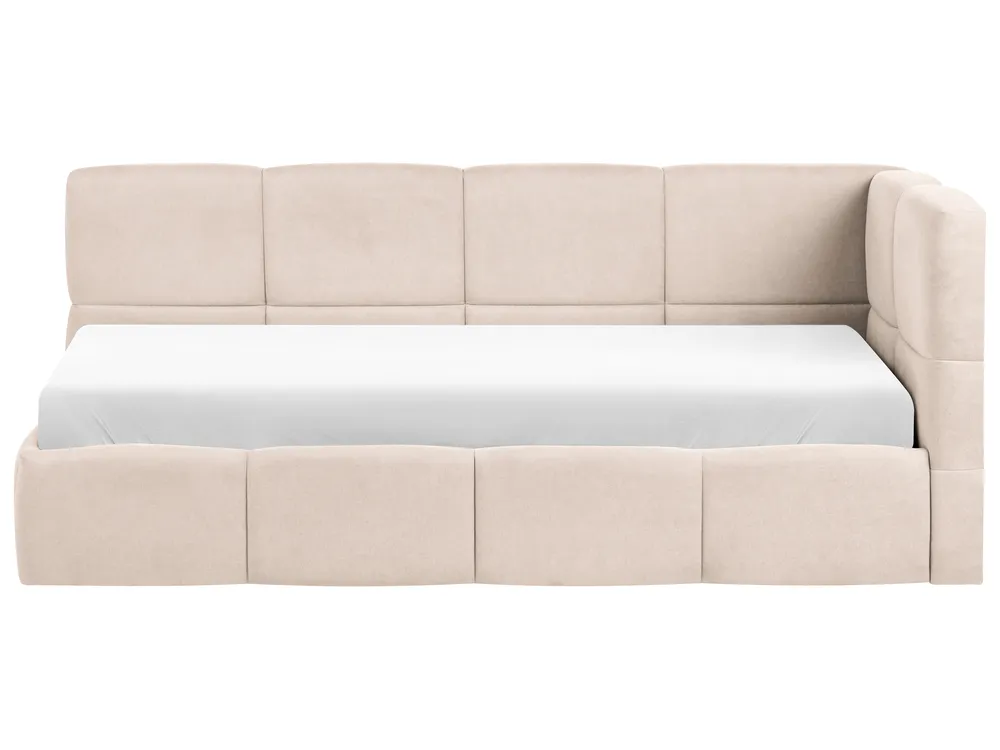 Daybed Fabric JACOU 90 x 200 cm (EU Single) with Storage Right Hand Light Beige_1092724