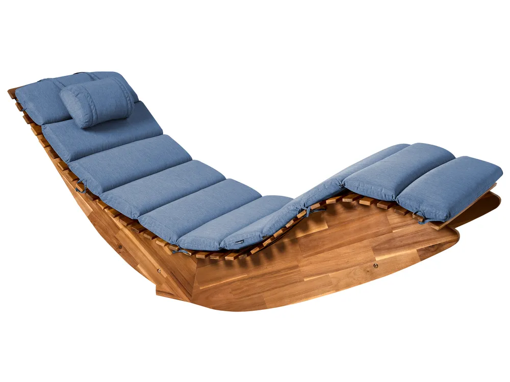 Sun Lounger with Cushion BRESCIA PREMIUM Acacia Wood Blue