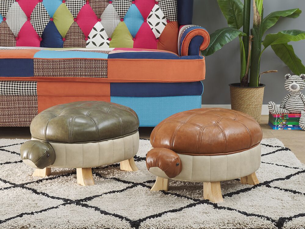 Djurpuff TURTLE Sköldpadda Konstläder Mörkgrön