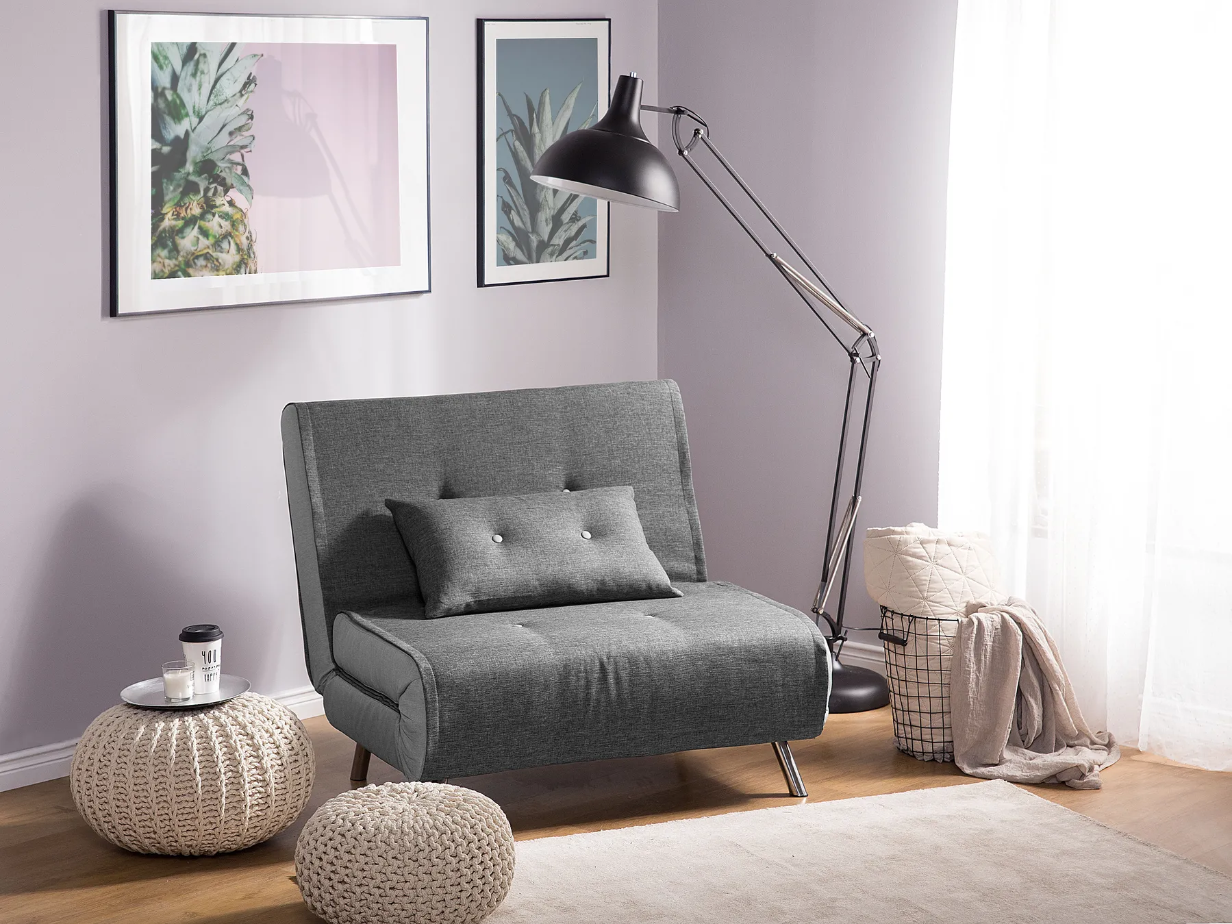 Single Sofa Bed FARRIS Fabric Dark Grey_700031