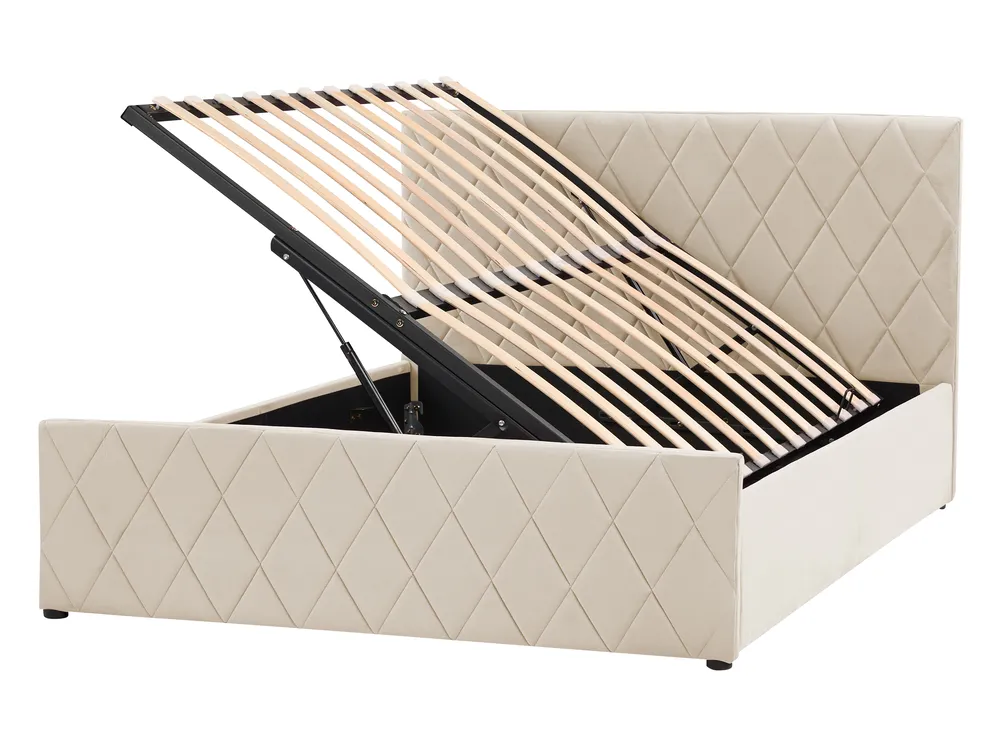 Ottoman Bed ROCHEFORT Velvet Beige 140 x 200 cm (EU Double)