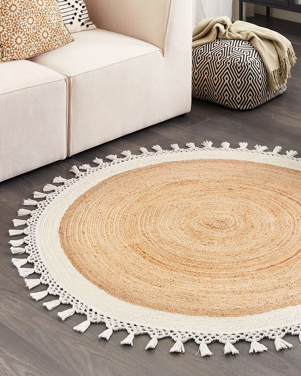 Rug MARTS White ø 140 cm Jute