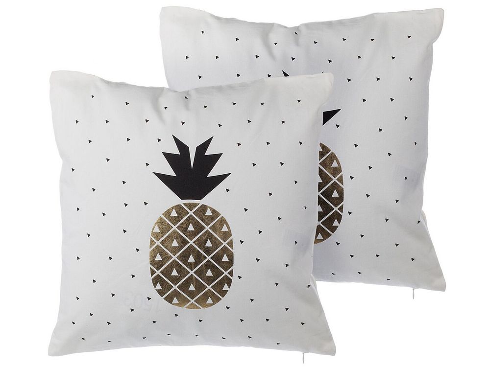 Set med 2 prydnadskuddar YASMIN 45 x 45 cm Bomull Vit Guld Svart Växtmotiv