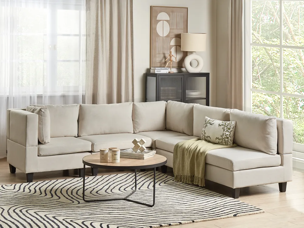 Modular Corner Sofa 5 Seater UNSTAD Fabric Light Beige Right Hand