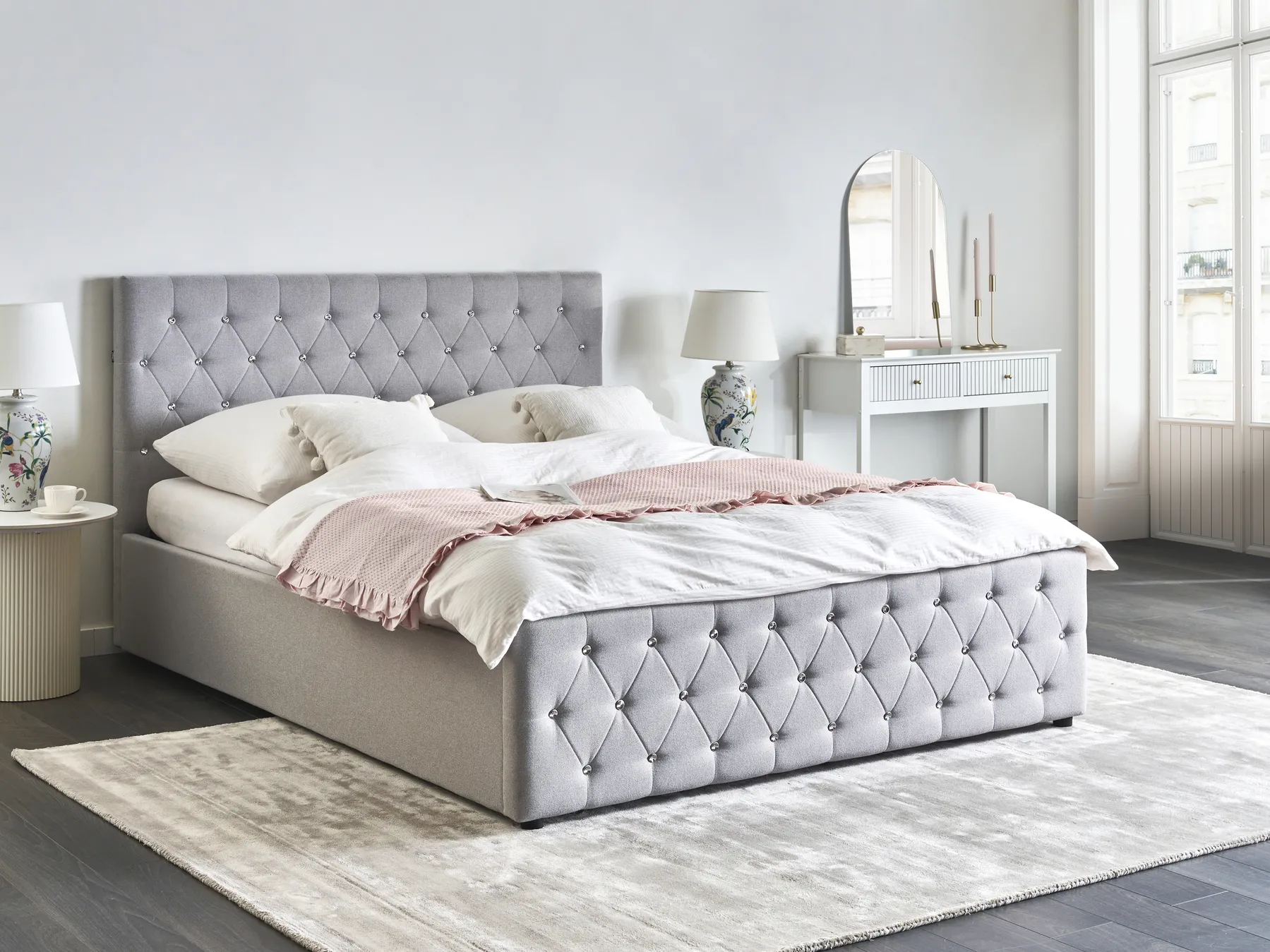 Ottoman Bed AMIENS Fabric Light Grey 160 x 200 cm (EU King Size)_976186
